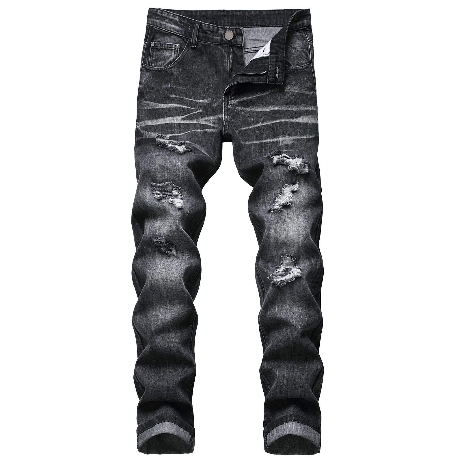 Vintage Straight Baggy Denim Pants Mens Fashion Casual Ripped Pocket Jeans And Pants Men'S Casual High Quality Pants