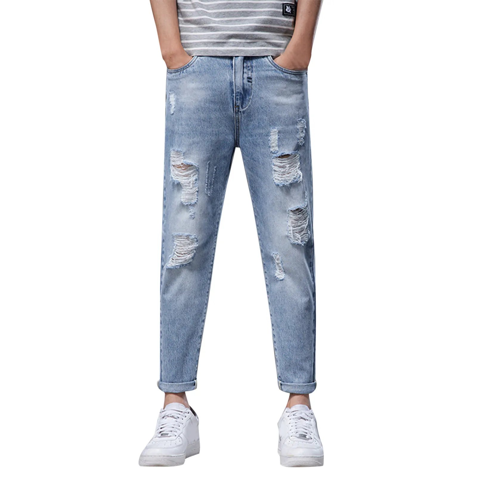 Mens Autumn Winter Casual Pant Sports Pants With Pocket Fashion Jeans Nine Points Pants Men Baggy Harem Jean Trousers