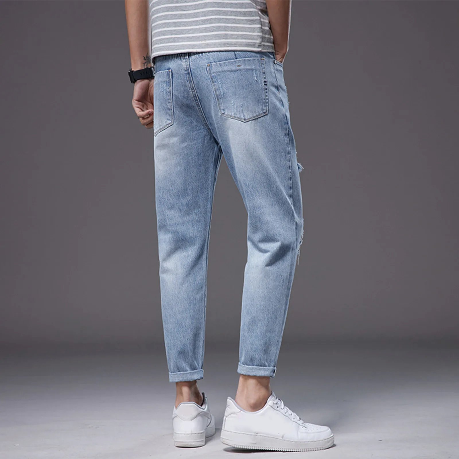 Mens Autumn Winter Casual Pant Sports Pants With Pocket Fashion Jeans Nine Points Pants Men Baggy Harem Jean Trousers