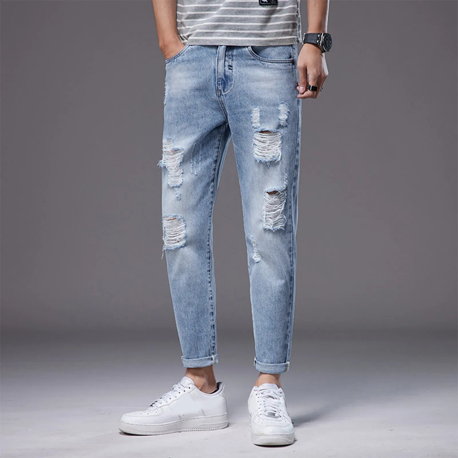 Mens Autumn Winter Casual Pant Sports Pants With Pocket Fashion Jeans Nine Points Pants Men Baggy Harem Jean Trousers