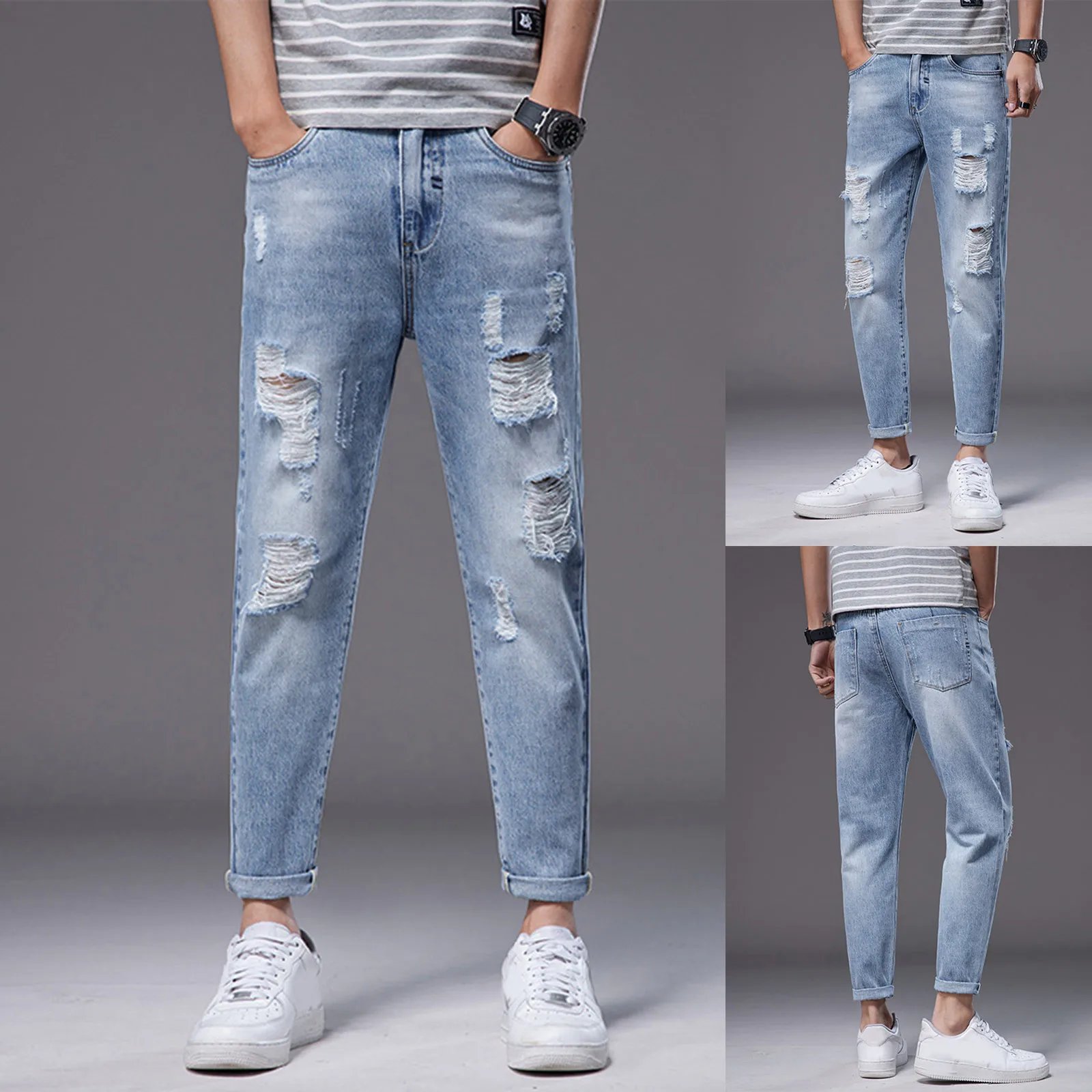 Mens Autumn Winter Casual Pant Sports Pants With Pocket Fashion Jeans Nine Points Pants Men Baggy Harem Jean Trousers