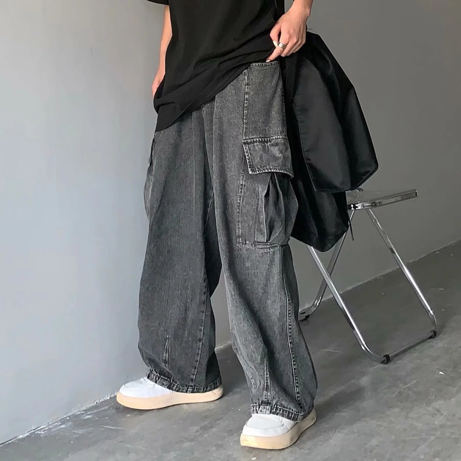 Baggy Jeans Men Blue Wide Denim Pants Oversize Cargo Korean Fashion Male Clothes Streetwear Trousers Sweatpants Men Pants