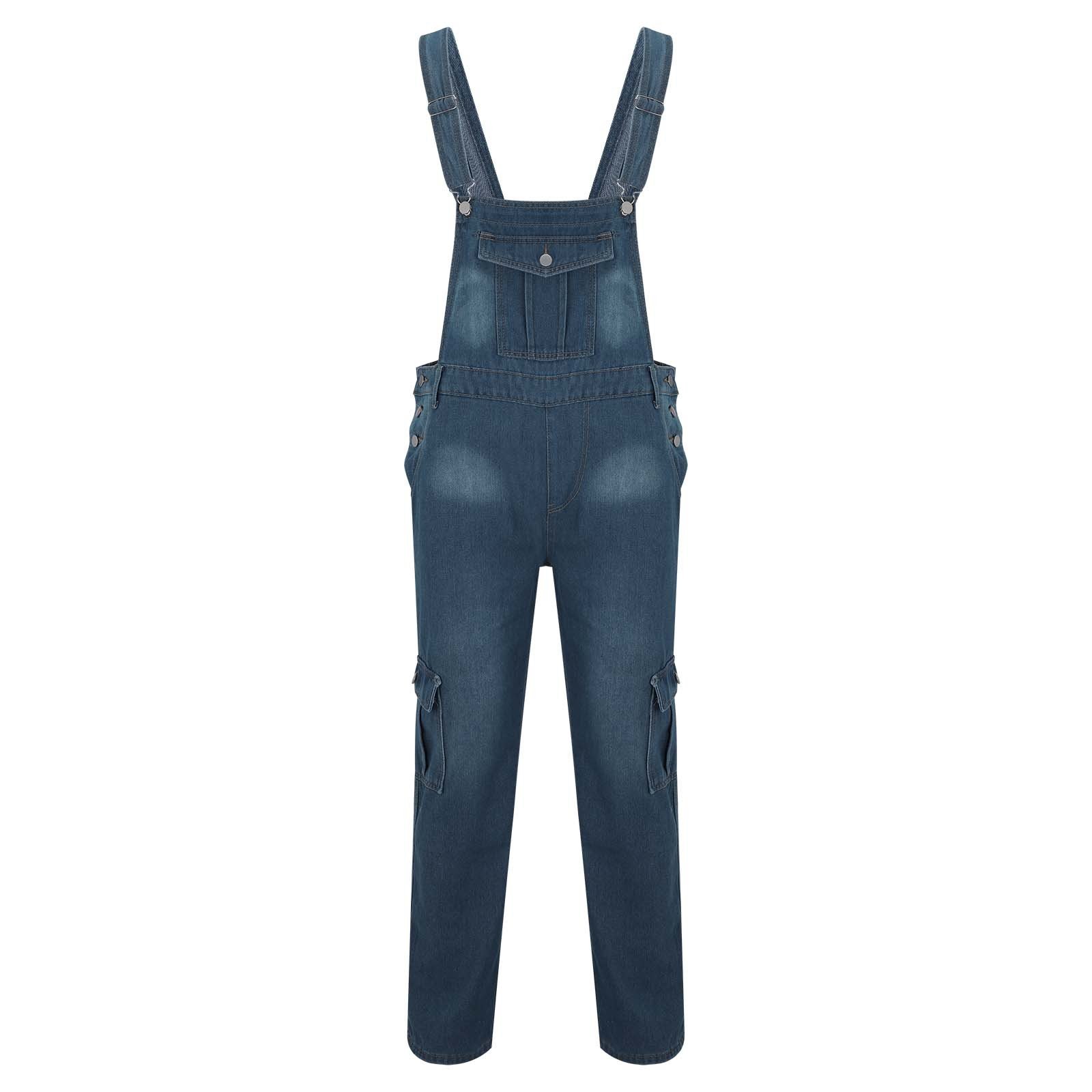 Mens Jeans Fashion Baggy Washed Denim Jumpsuit Multi Pocket Denim Overalls Jumpsuit Jeans Male Long Denim Trousers Vaqueros