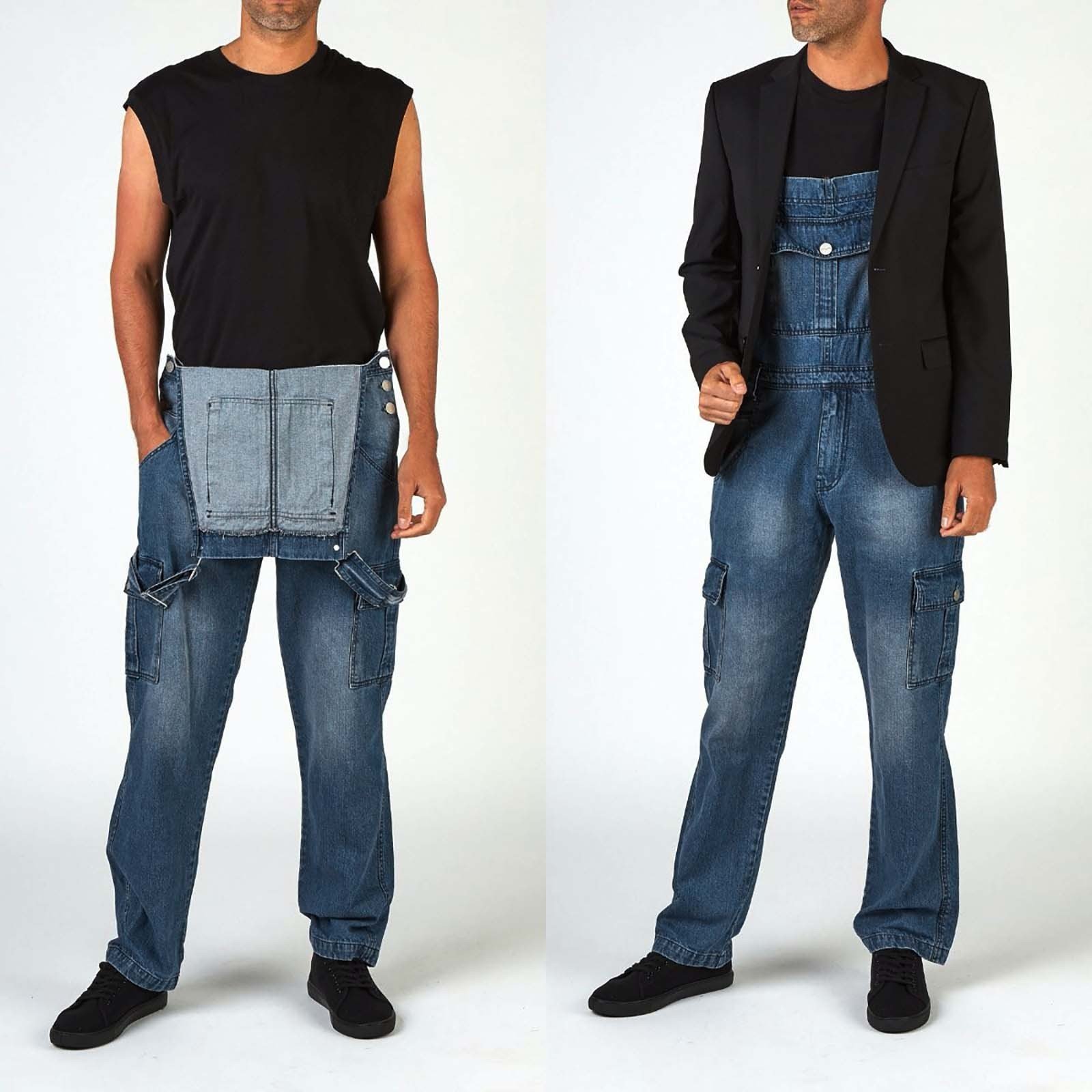 Mens Jeans Fashion Baggy Washed Denim Jumpsuit Multi Pocket Denim Overalls Jumpsuit Jeans Male Long Denim Trousers Vaqueros