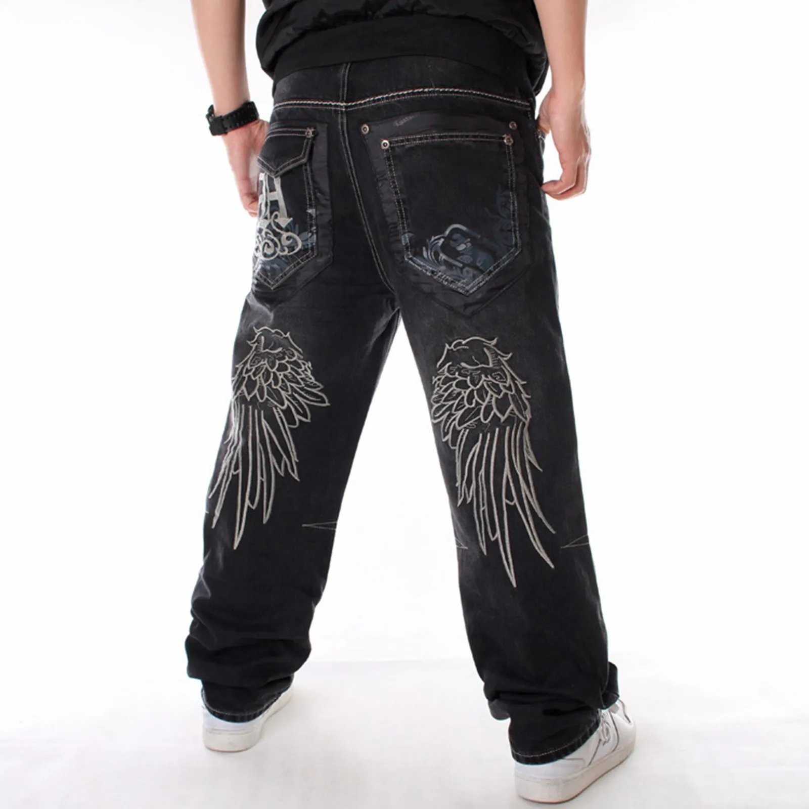 Men's Baggy Jeans Wide Leg Straight Hiphop Skateboard Loose Denim Pants For Men Street Dance Hip Hop Rap Male Black Trouses