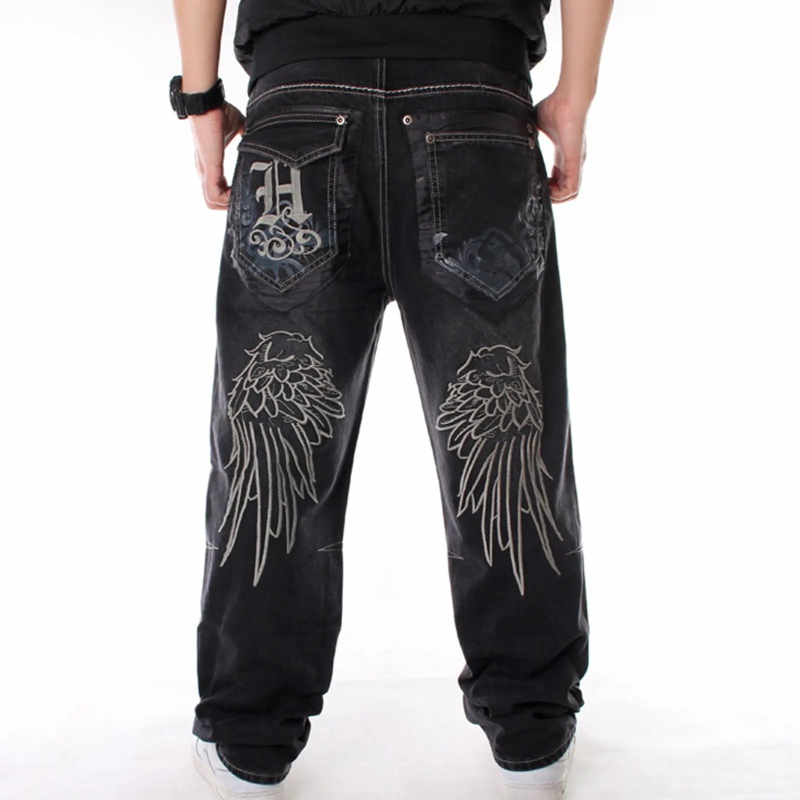 Men's Baggy Jeans Wide Leg Straight Hiphop Skateboard Loose Denim Pants For Men Street Dance Hip Hop Rap Male Black Trouses