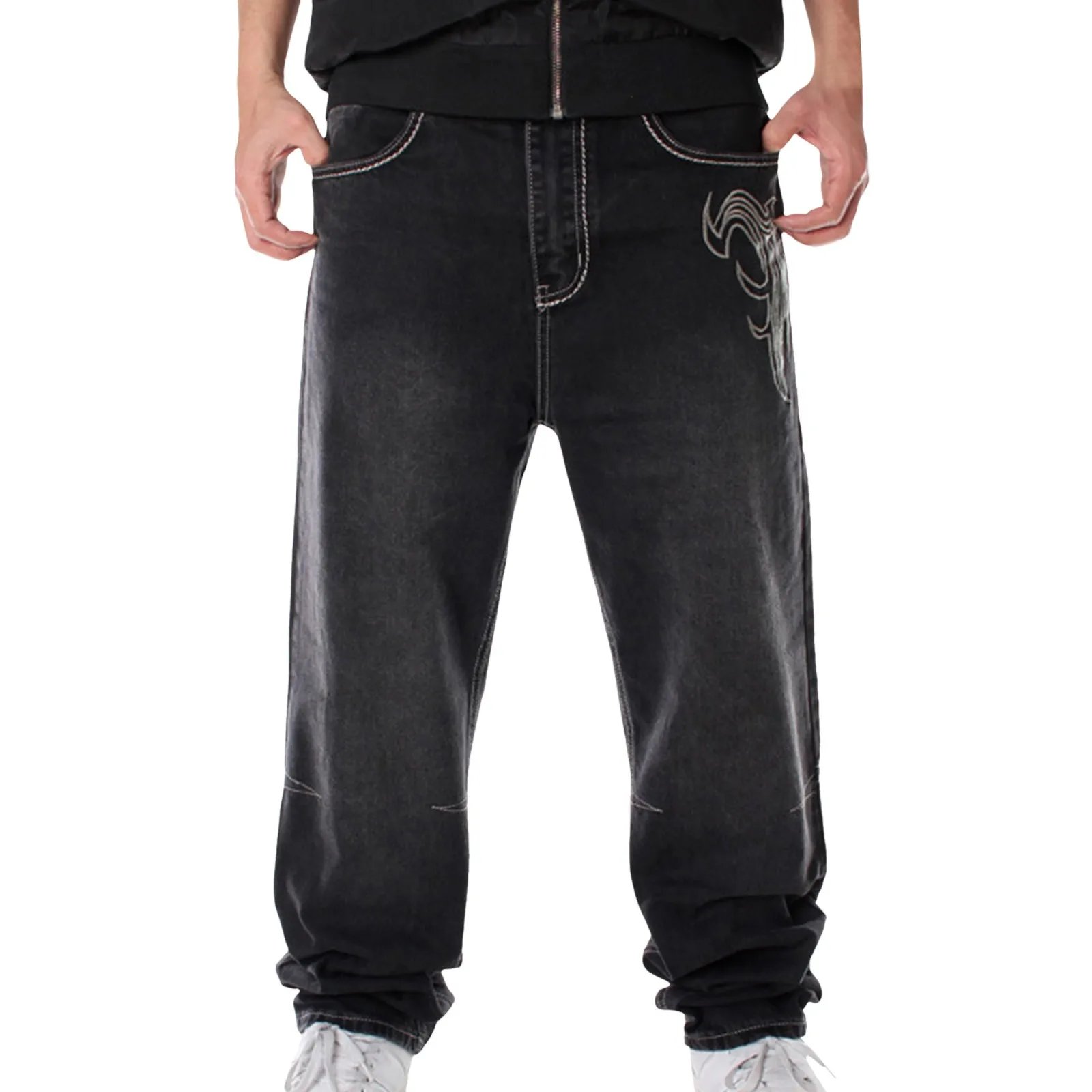 Men's Baggy Jeans Wide Leg Straight Hiphop Skateboard Loose Denim Pants For Men Street Dance Hip Hop Rap Male Black Trouses