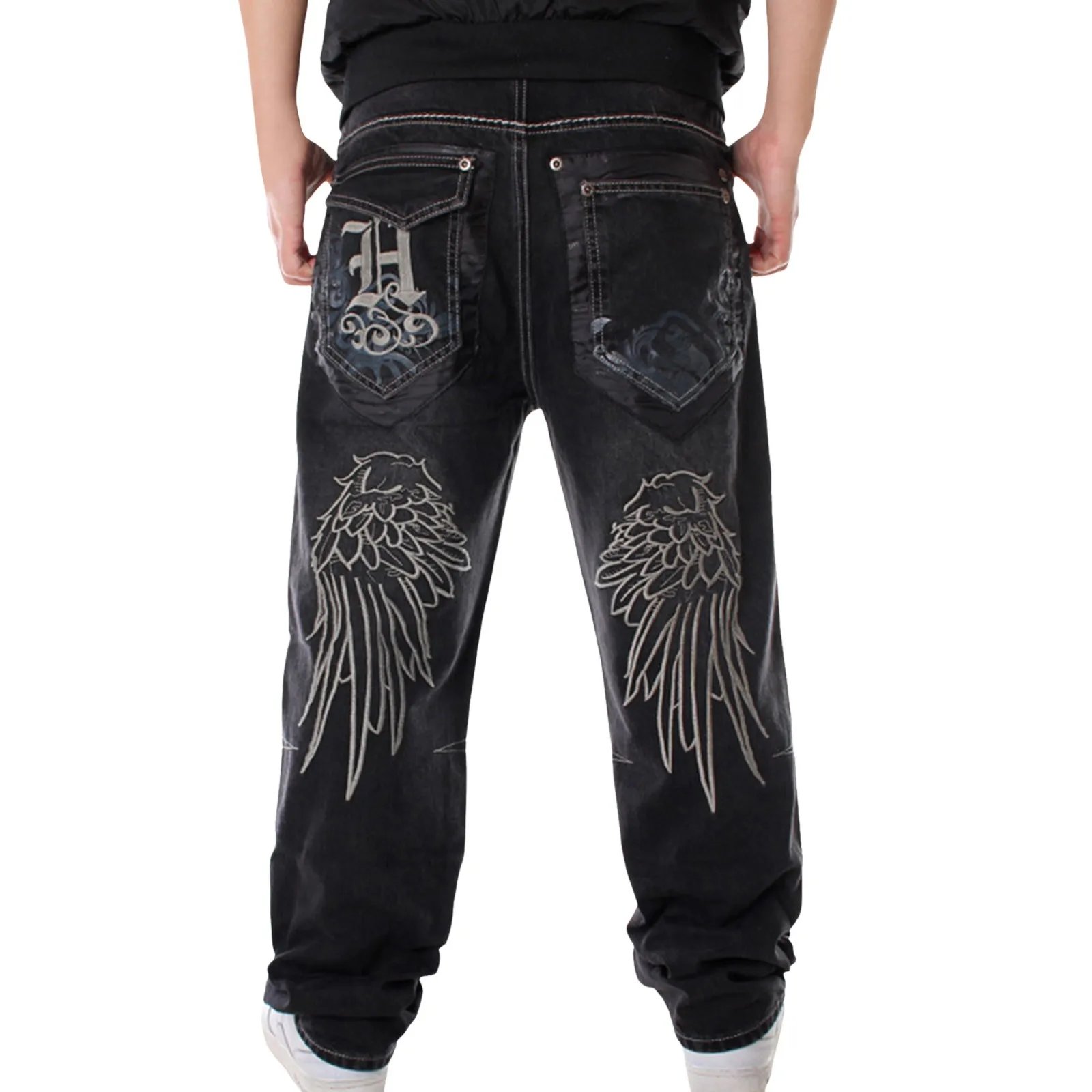 Men's Baggy Jeans Wide Leg Straight Hiphop Skateboard Loose Denim Pants For Men Street Dance Hip Hop Rap Male Black Trouses