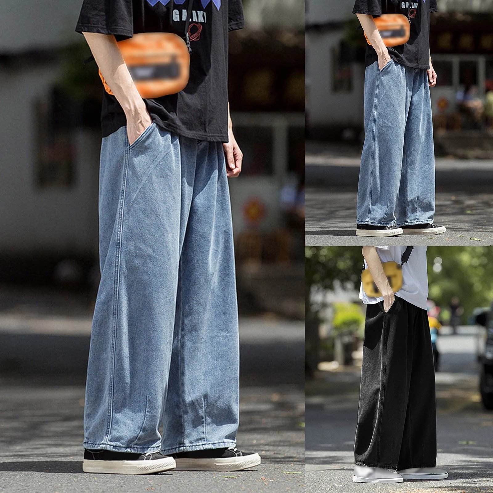 Men's Jeans Hip Hop Streetwear Skateboard Neutral Denim Trousers Men Jeans Wide Leg Denim Cargo Jean Pants Loose Straight Baggy