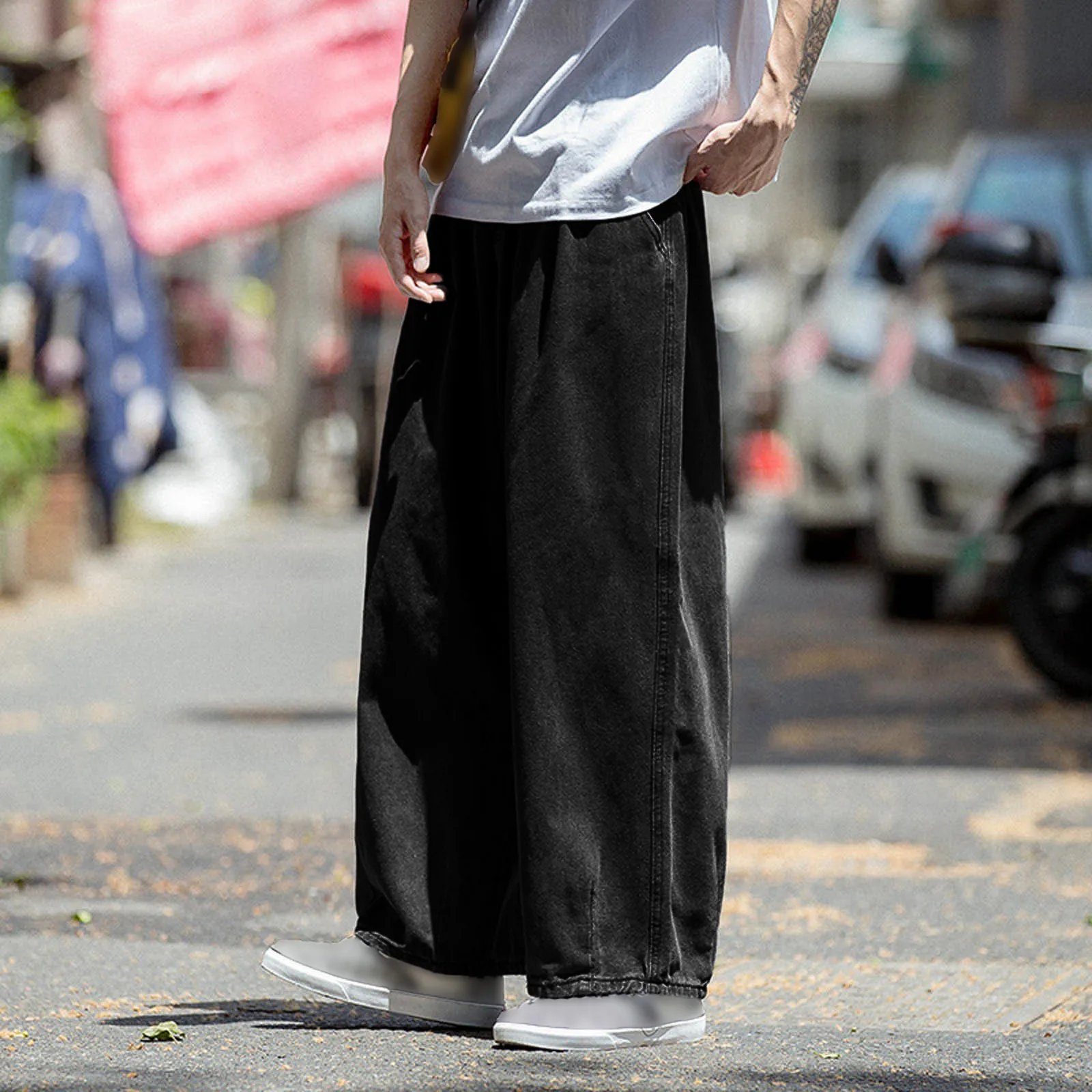 Men's Jeans Hip Hop Streetwear Skateboard Neutral Denim Trousers Men Jeans Wide Leg Denim Cargo Jean Pants Loose Straight Baggy