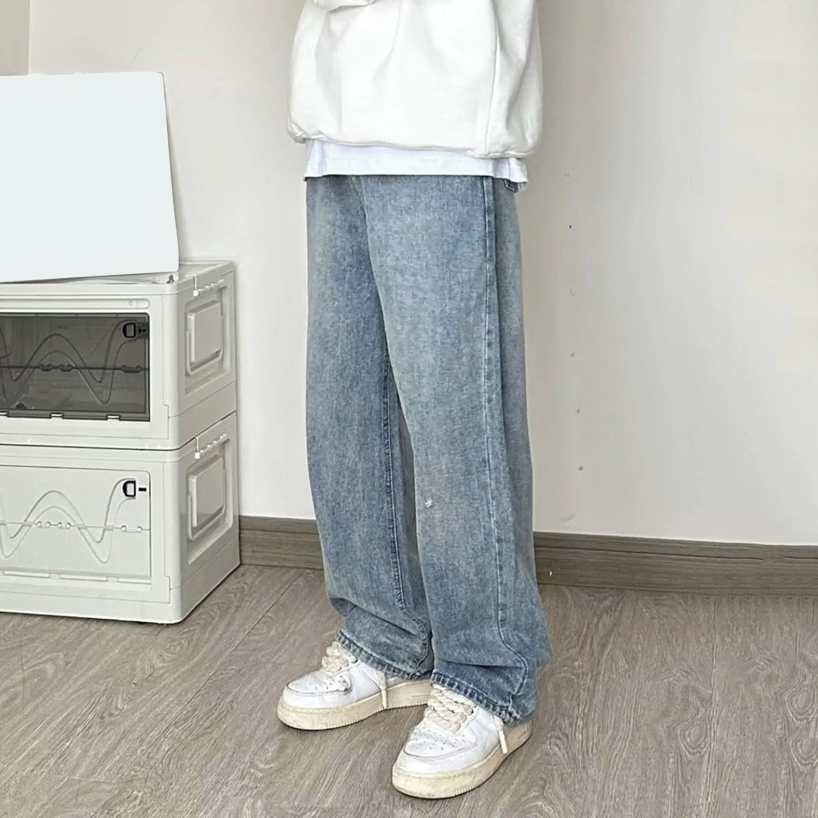 Mens Vintage Jeans Mens Spring Wash Made Old Straight Leg Wide Leg Pants With High Street Casual Pants Streetwear Baggy Jeans