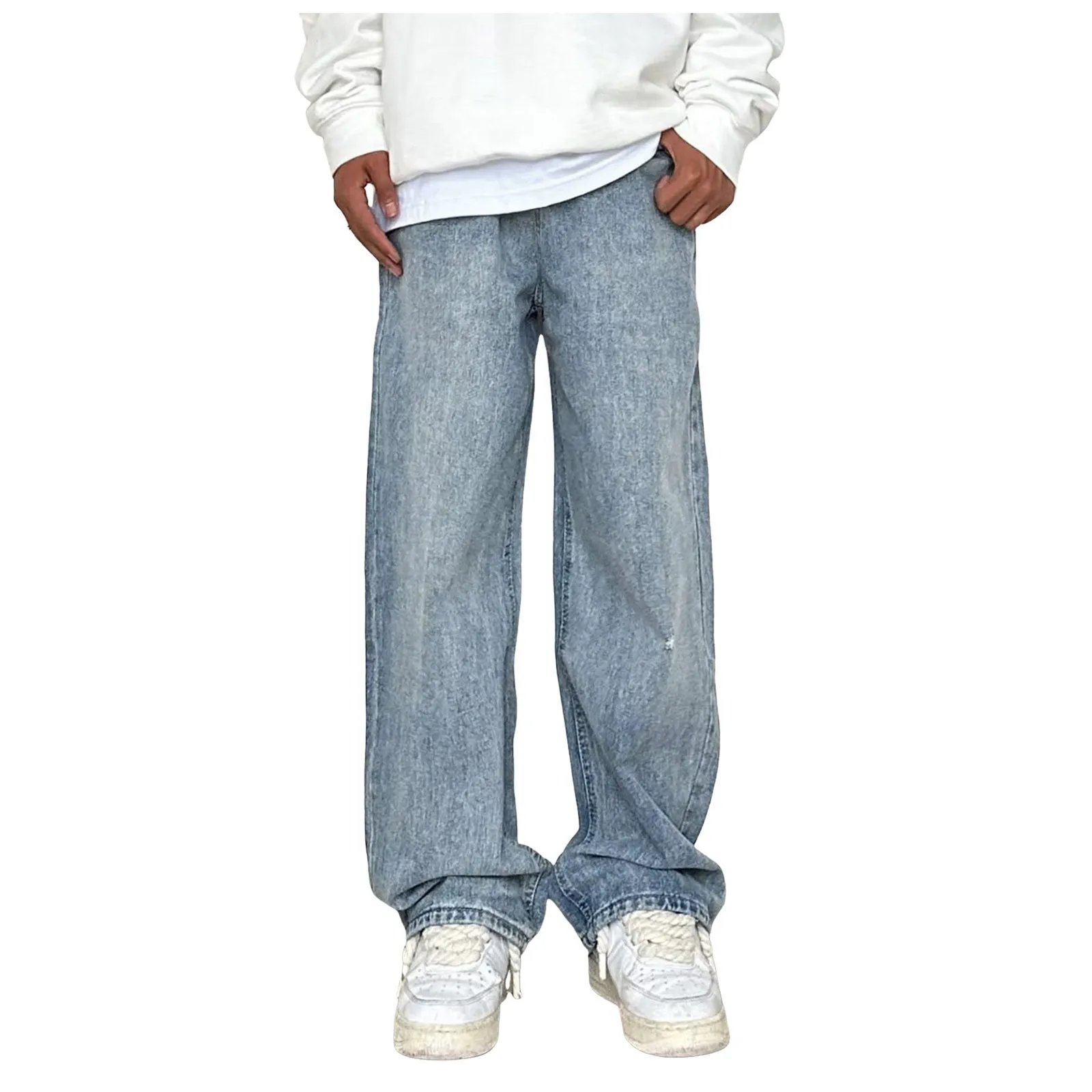 Mens Vintage Jeans Mens Spring Wash Made Old Straight Leg Wide Leg Pants With High Street Casual Pants Streetwear Baggy Jeans