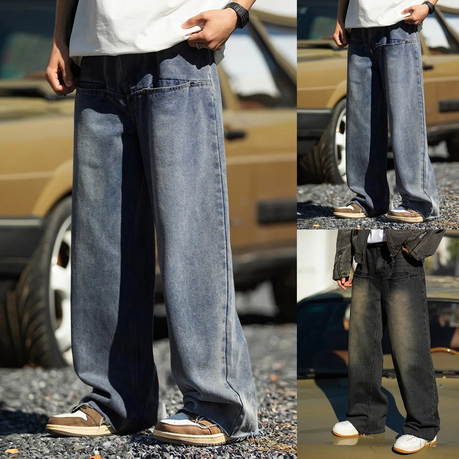 Male Fashion Design Vintage Baggy Jeans Retro Washed Workwear Jeans Casual Loose Pants Men Baggy Harem Jean Trousers