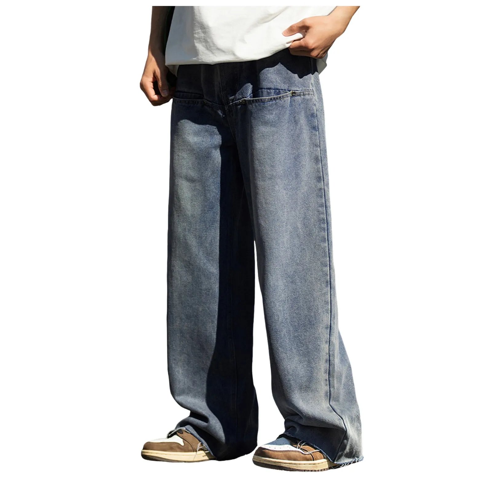 Male Fashion Design Vintage Baggy Jeans Retro Washed Workwear Jeans Casual Loose Pants Men Baggy Harem Jean Trousers