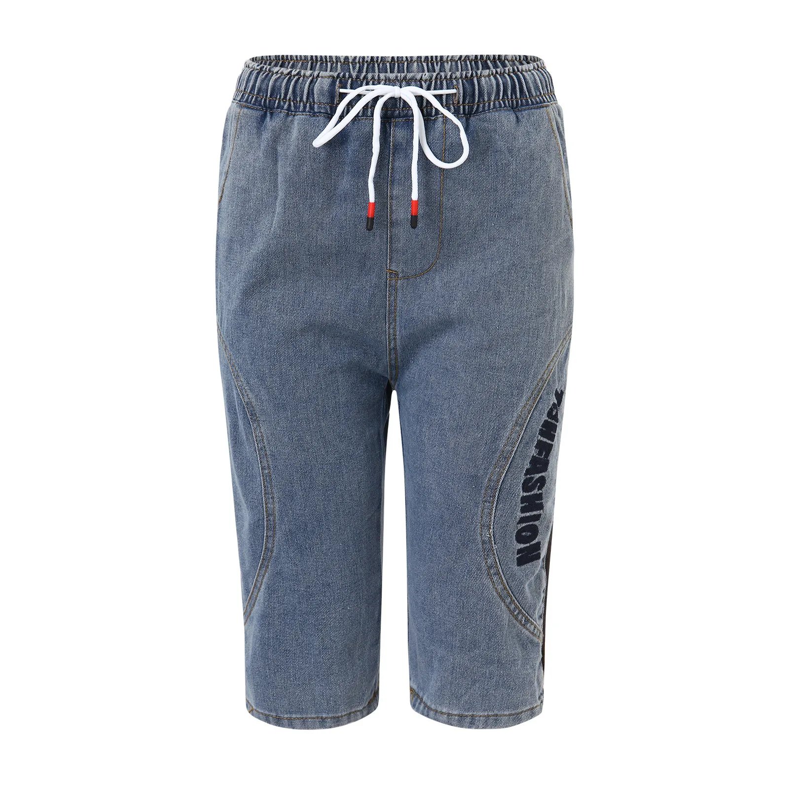 Mens Thin Summer Trend Slim Stretch Loose Straight Leg Casual Denim Capri Shorts Men Baggy Harem Jean Trousers