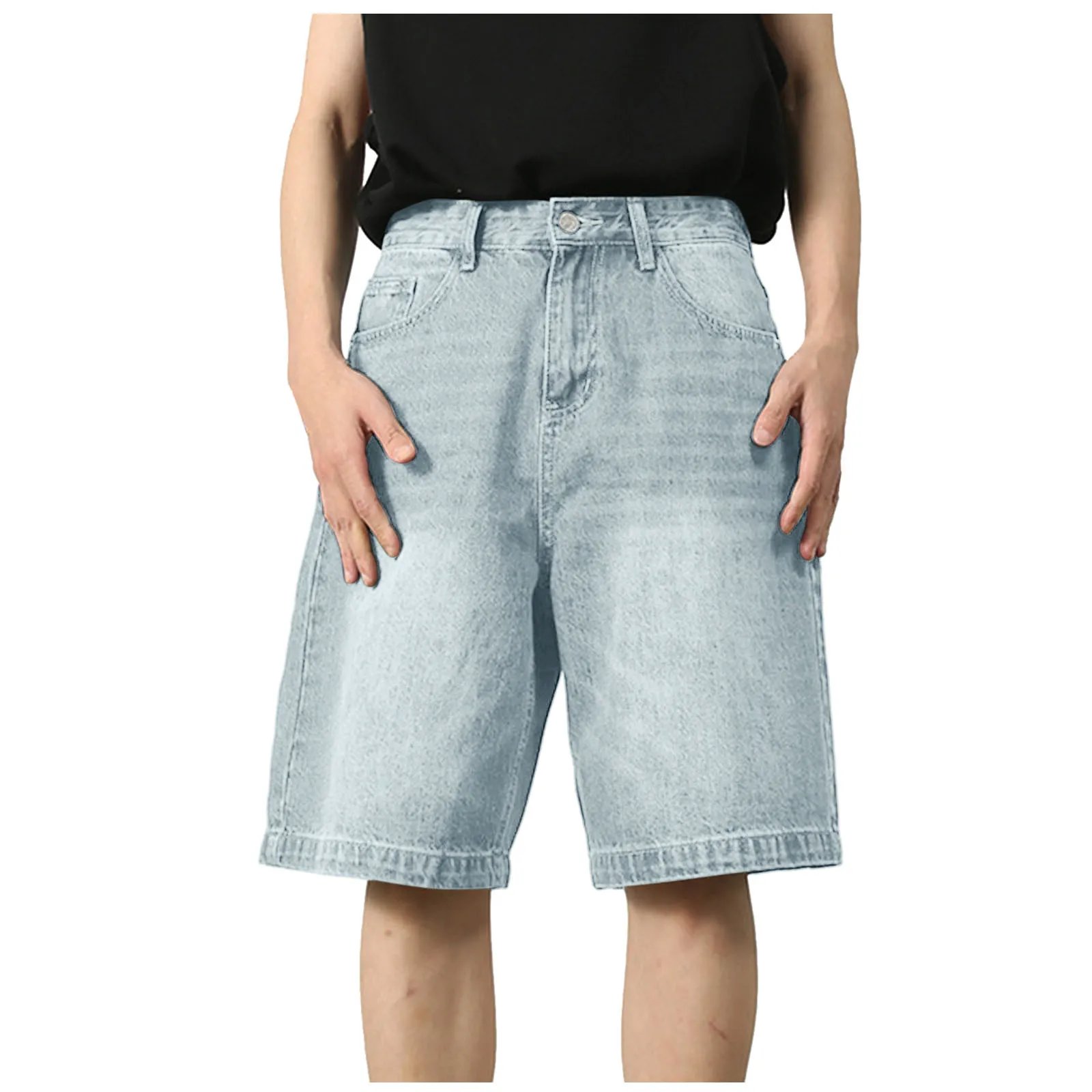 Men Casual Denim Shorts Comfortable Stretch Outdoor Jean Shorts Cut Straight Fit Pants Men Y2k Baggy Streetwear Male Clothing