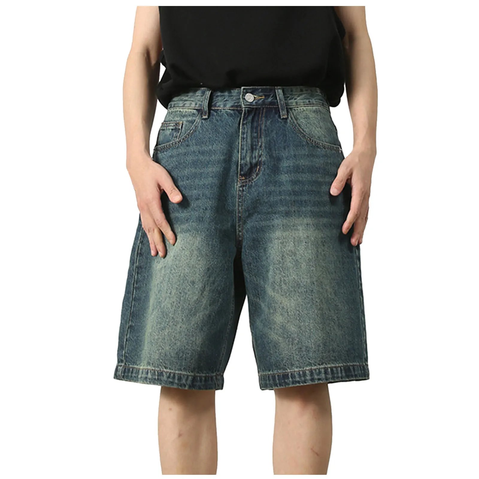 Men Casual Denim Shorts Comfortable Stretch Outdoor Jean Shorts Cut Straight Fit Pants Men Y2k Baggy Streetwear Male Clothing