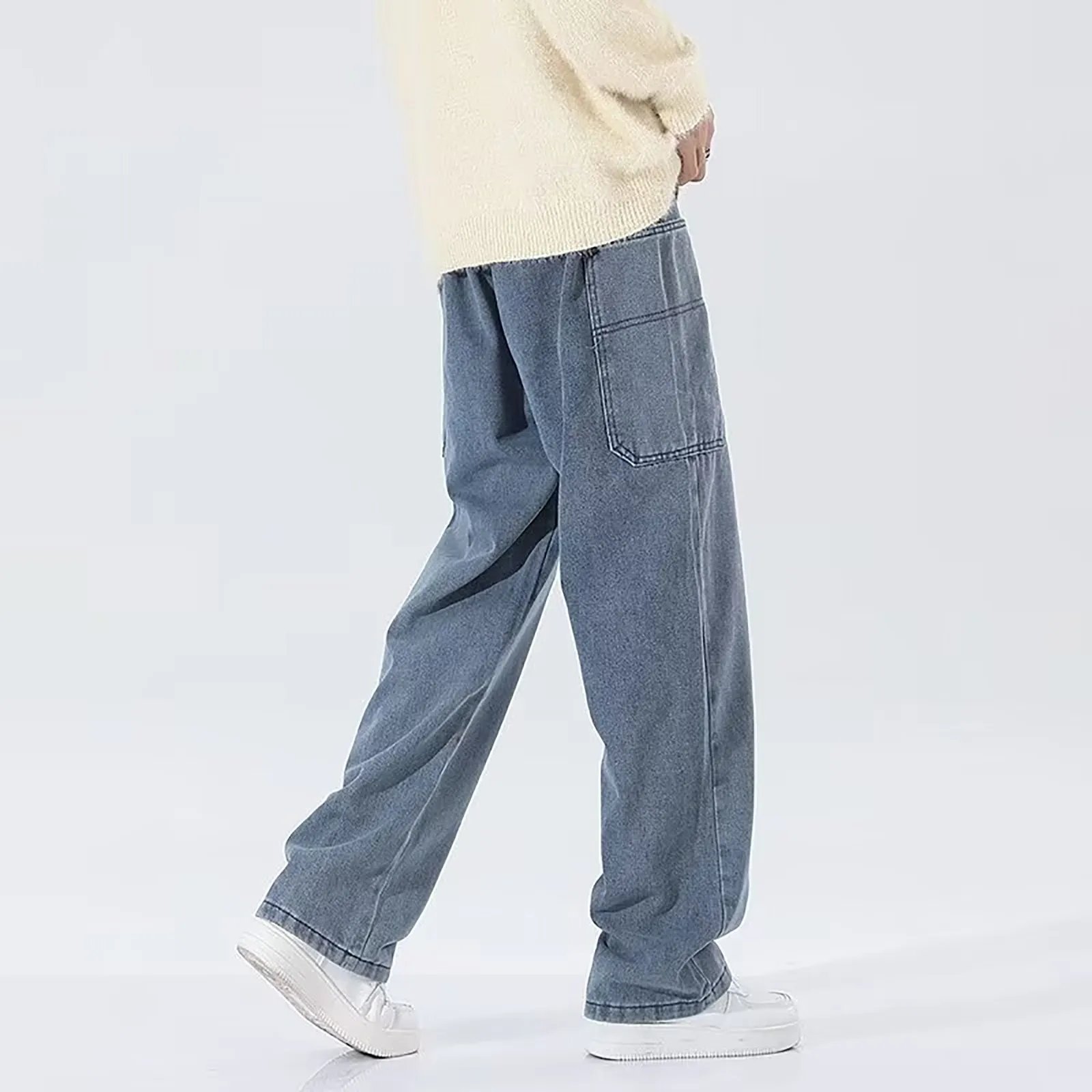 Mens Casual Pants Straight Jeans Loose Versatile Wide Leg Work Pants Sub Long Stilt Pants Loose Baggy Pants For Women Male