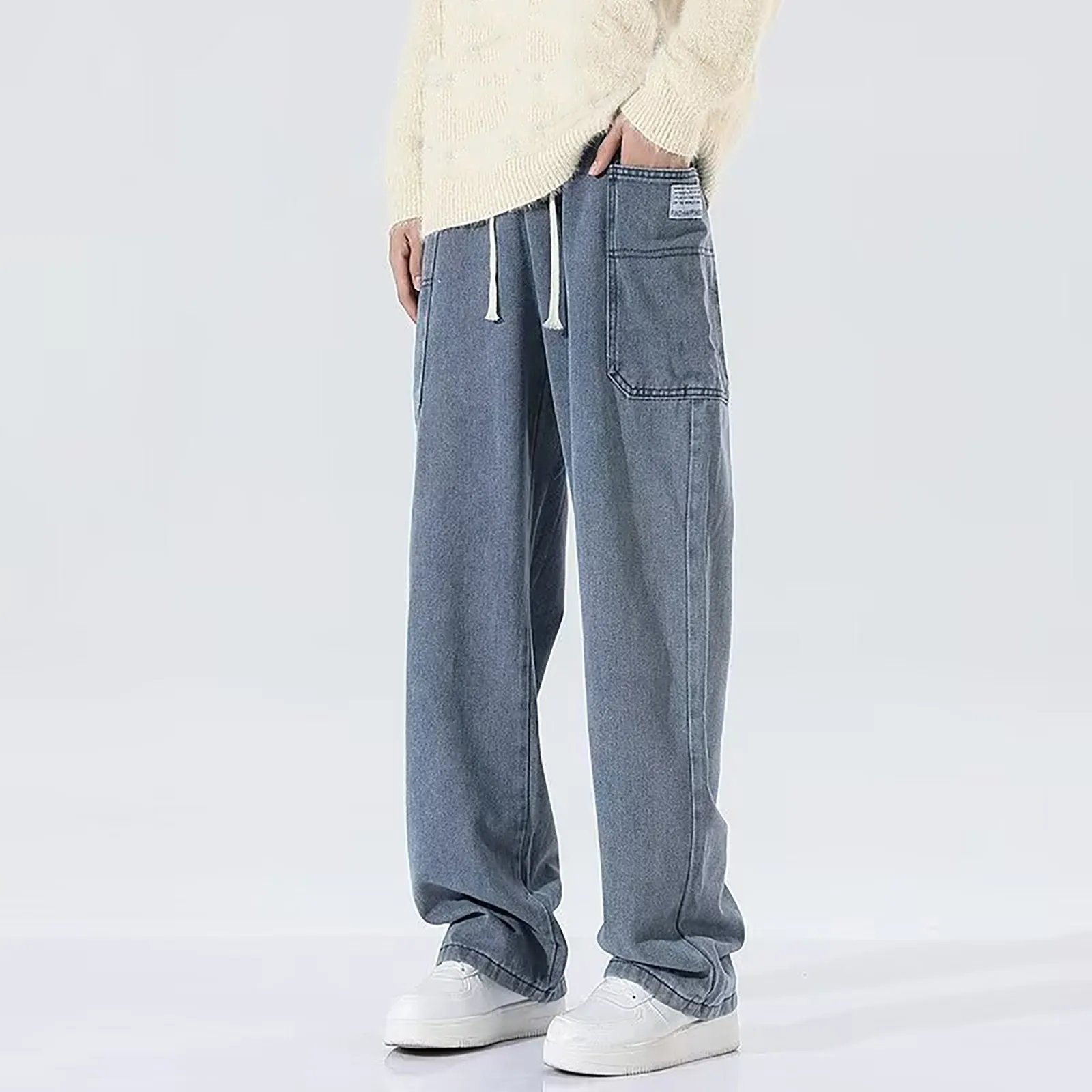 Mens Casual Pants Straight Jeans Loose Versatile Wide Leg Work Pants Sub Long Stilt Pants Loose Baggy Pants For Women Male