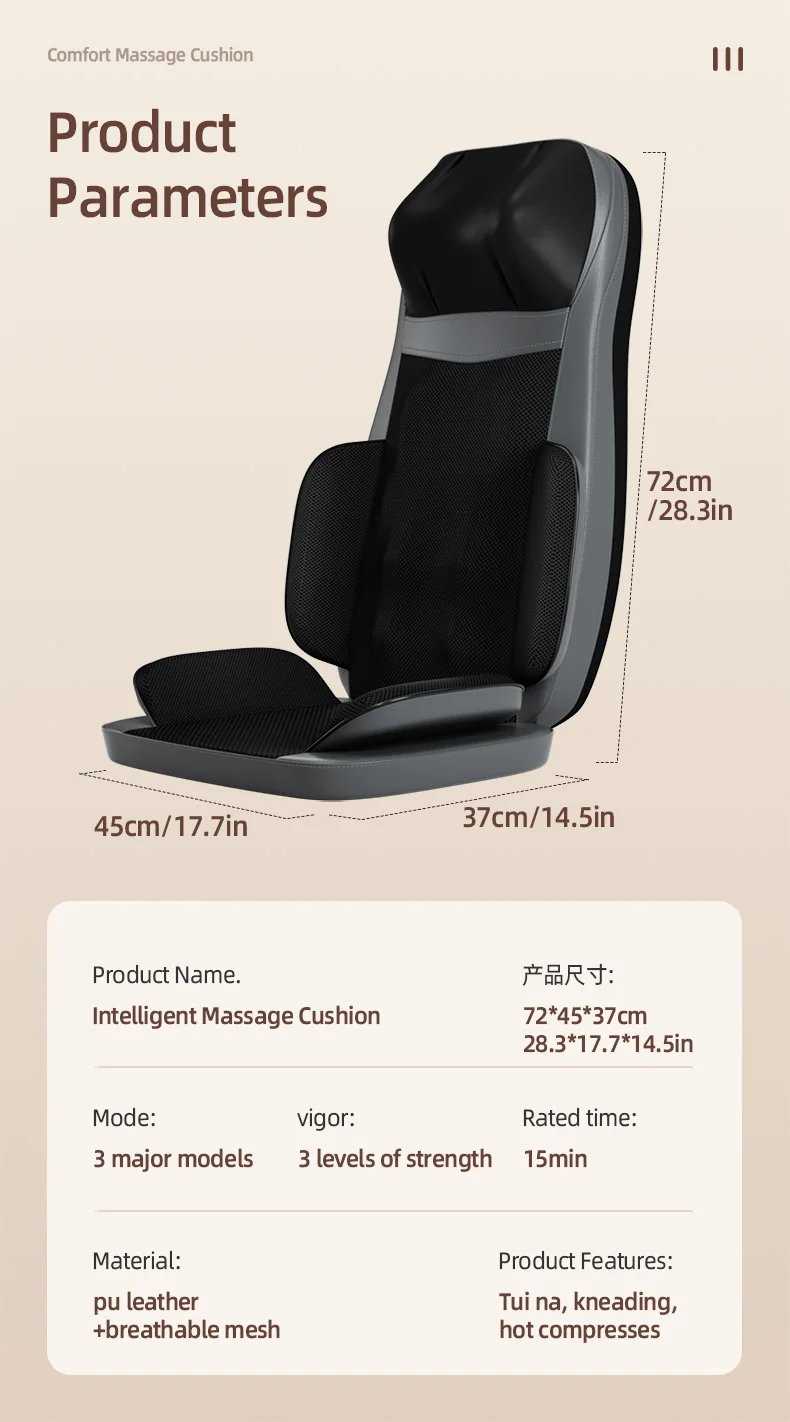 Home/Car Back Pain Relief Kneading Vibration Massage Seat Cushion Shiatsu Neck and Back Massager Full Body Massage Chair Cushion