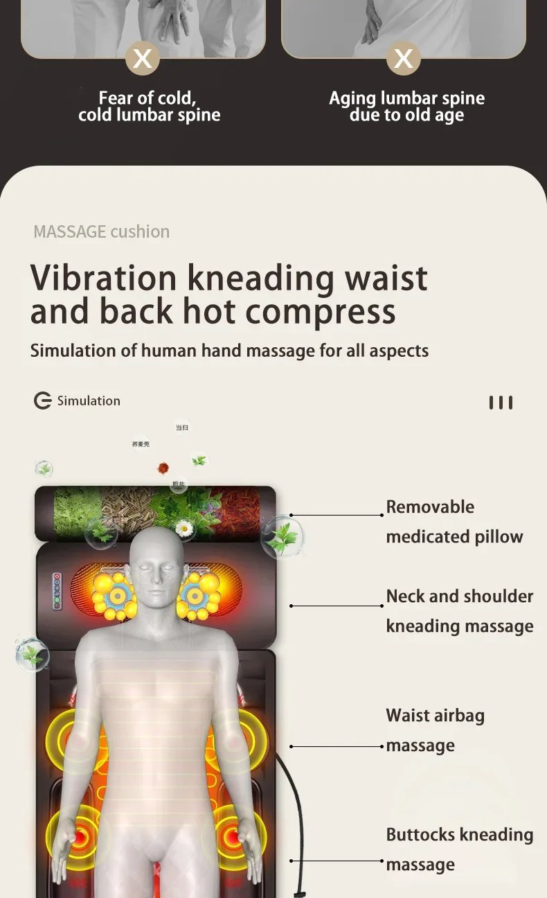 Multifunctional Massage Mattress Full Body Electric Shoulder Neck Waist Back Kneading vibrations Massage Cushion With Heat