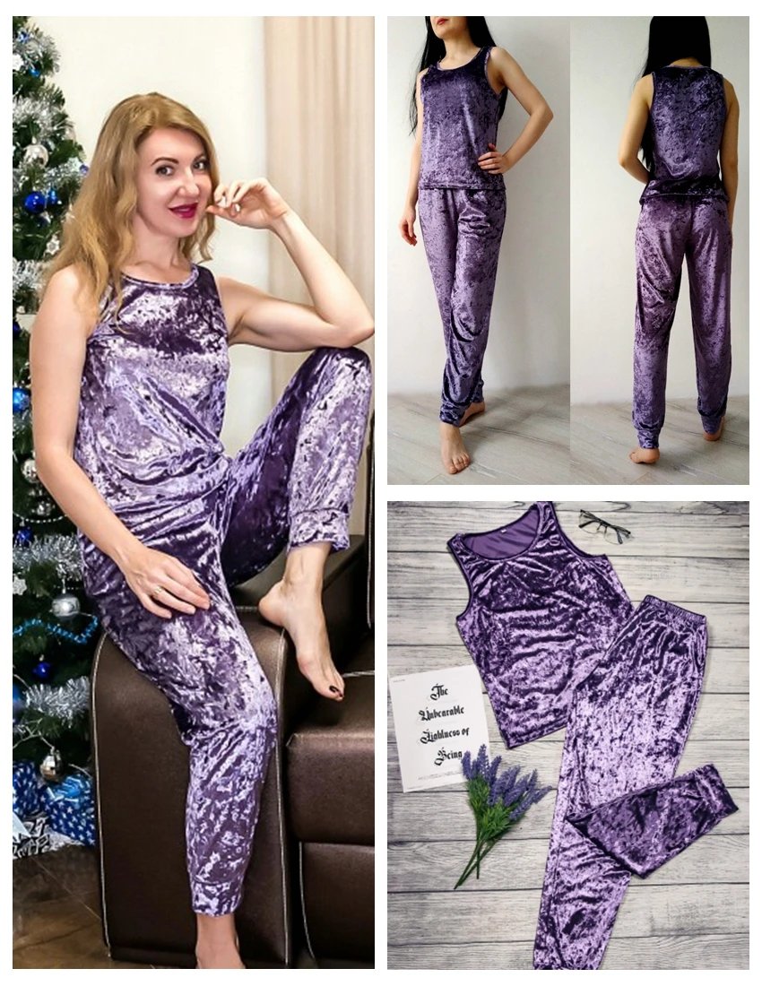 Purple Velvet Pyjamas Sleeveless Sleepwear