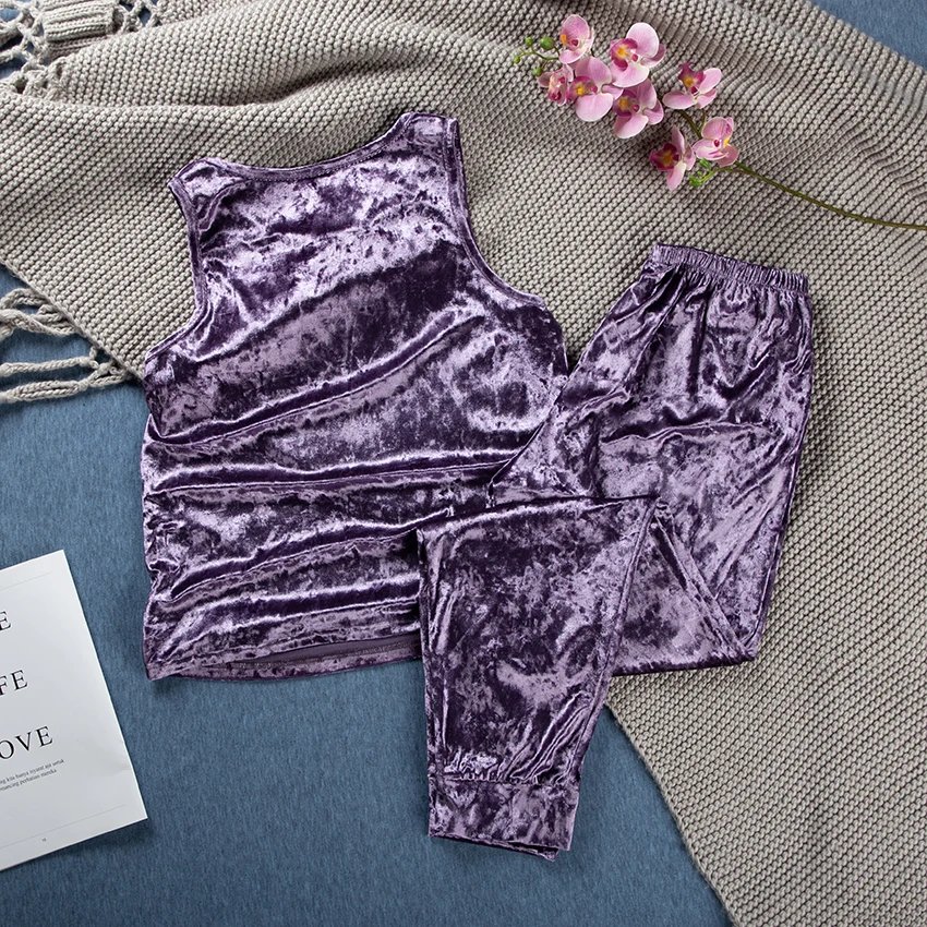 Purple Velvet Pyjamas Sleeveless Sleepwear