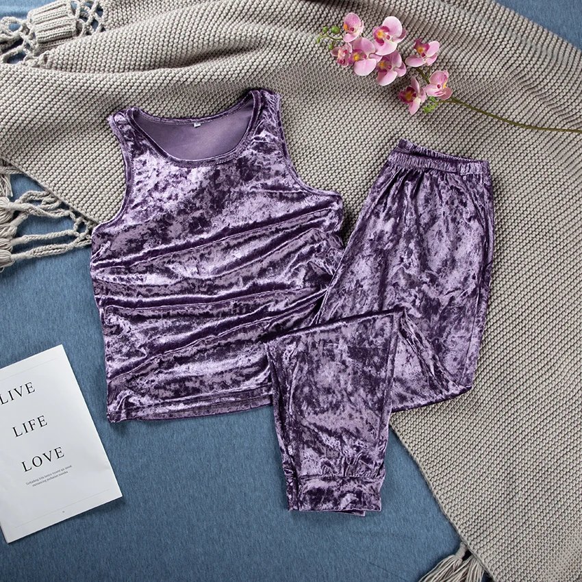 Purple Velvet Pyjamas Sleeveless Sleepwear